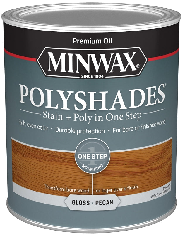 Minwax 61420444 Waterbased Polyurethane Stain, Gloss, Liquid, Pecan, 1 qt, Can