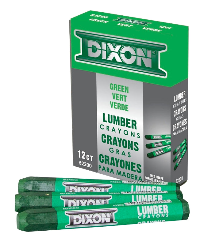 Dixon Ticonderoga 52200 Lumber Crayon, Green, 1/2 in Dia, 4-1/2 in L