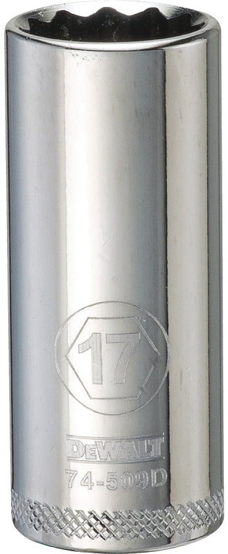 DeWALT DWMT74509OSP Drive Socket, 17 mm Socket, 3/8 in Drive, 12-Point, Vanadium Steel, Polished Chrome