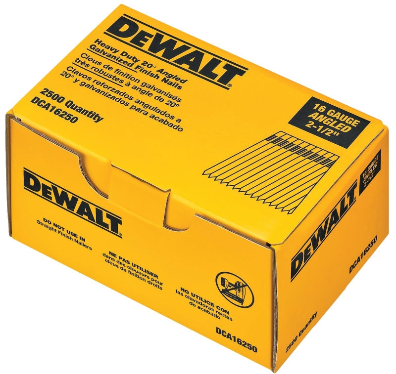 DeWALT DCA16250 Finish Nail, 2-1/2 in L, 16 Gauge, Steel, Galvanized, Brad Head, Smooth Shank, 2500/PK