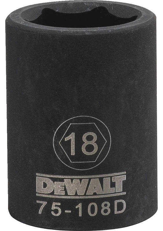 DeWALT DWMT75108OSP Deep Impact Socket, 18 mm Socket, 1/2 in Drive, 6-Point, Steel, Black Oxide