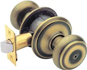 Schlage Georgian Series F40VGEO609 Privacy Lockset, Round Design, Knob Handle, Antique Brass, Metal, Interior Locking