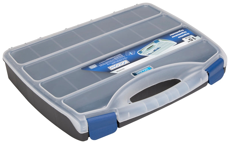 Vulcan 320001 Organizer Box, 14-3/4 in L x 11 in W x 2-1/8 in H, Plastic, Black/Blue, 1-Drawer, 23-Compartment