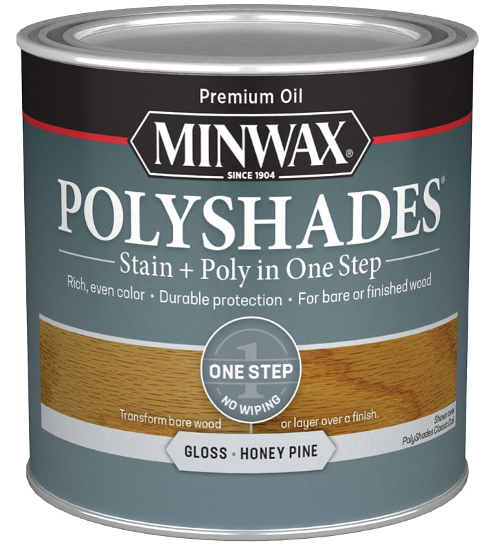 Minwax 214104444 Waterbased Polyurethane Stain, Gloss, Liquid, Honey Pine, 0.5 pt, Can