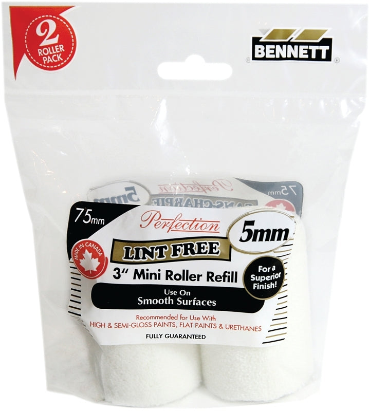 BENNETT 2X3IN LF LO-PK Roller Refill, 5 mm Thick Nap, 75 mm L, Fabric Cover