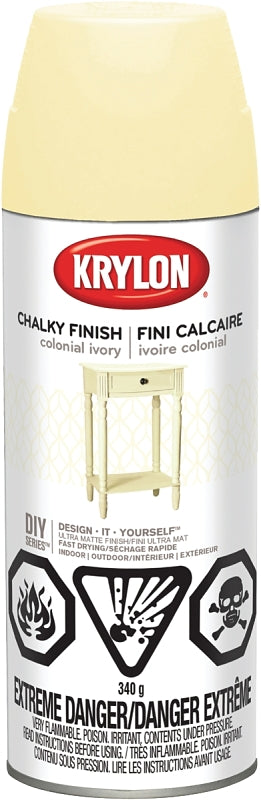 Krylon 4108 Chalk Spray Paint, Colonial Ivory, 12 oz, Can