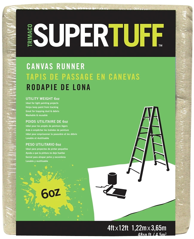 Trimaco SUPERTUFF 56707 Drop Cloth, 12 ft L, 4 ft W, Canvas, Beige/Cream