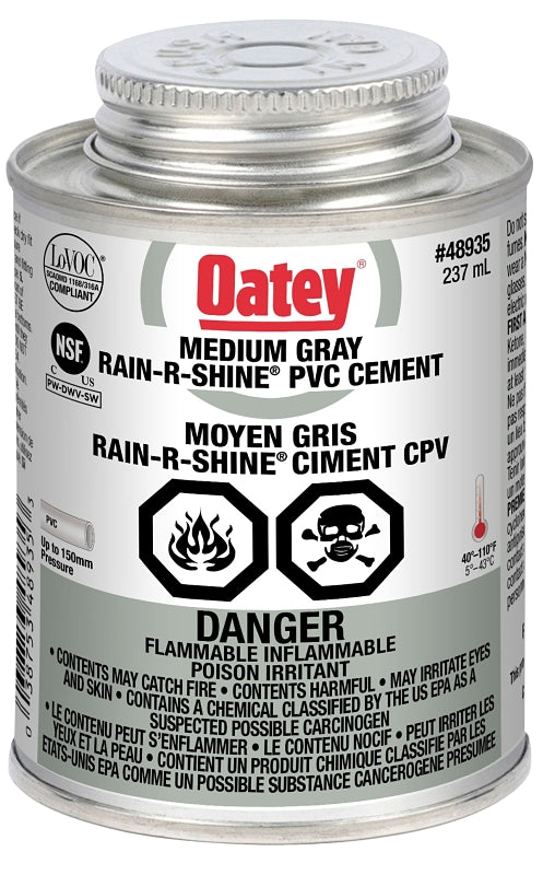 Oatey Rain-R-Shine 31581 Solvent Cement, Gray, 236 mL Can