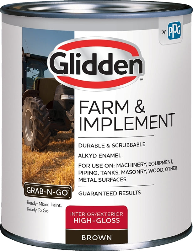 Glidden Grab-N-Go, Farm and Implement GLFIIE50 Series GLFIIE50BR/04 Enamel Paint, High-Gloss Sheen, Brown, 4 qt