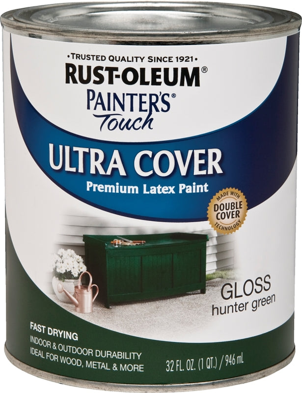 Rust-Oleum 1938502 Enamel Paint, Water, Gloss, Hunter Green, 1 qt, Can, 120 sq-ft Coverage Area