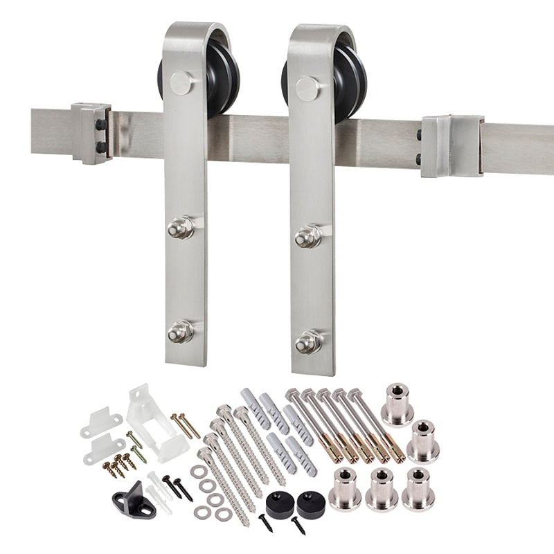 Renin BD102K-07800-SS Bent Strap Barn Door Hardware Kit, 78-3/4 in L Track, Steel, Stainless Steel, Wall