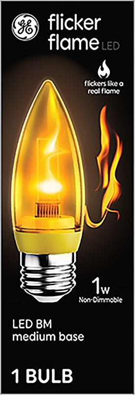 GE 93129281 Flicker Flame Light Bulb, Decorative, BM Lamp, 60 W Equivalent, Medium (E26) Lamp Base, Non-Dimmable, Clear