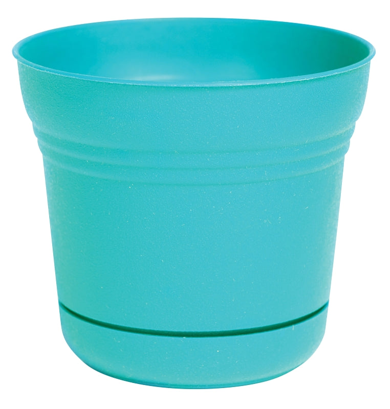 Bloem SP1027 Planter, 8-1/2 in H, 10 in W, Bell, Plastic, Teal, Matte