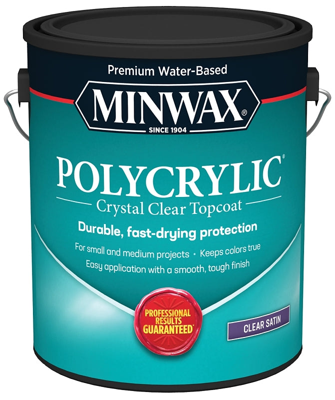 Minwax Polycrylic 13333000 Waterbased Polyurethane, Liquid, Crystal Clear, 1 gal, Can