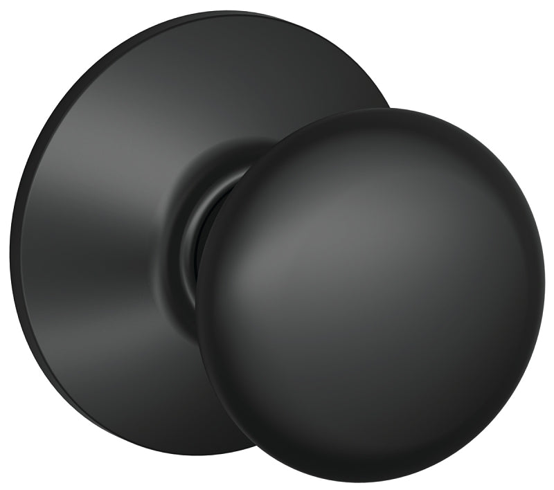Schlage Plymouth Series F10 PLY 622 Passage Knob, Metal, Matte Black, 2-3/8, 2-3/4 in Backset, 1.63 x 2.25 in Strike