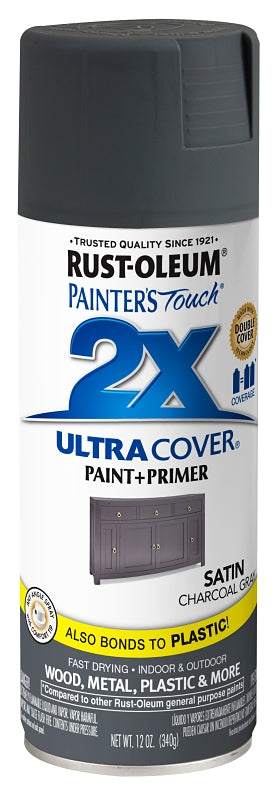 Rust-Oleum Painter's Touch 2X Ultra Cover 350373 Spray Paint, Satin, Charcoal Gray, 12 oz, Aerosol Can