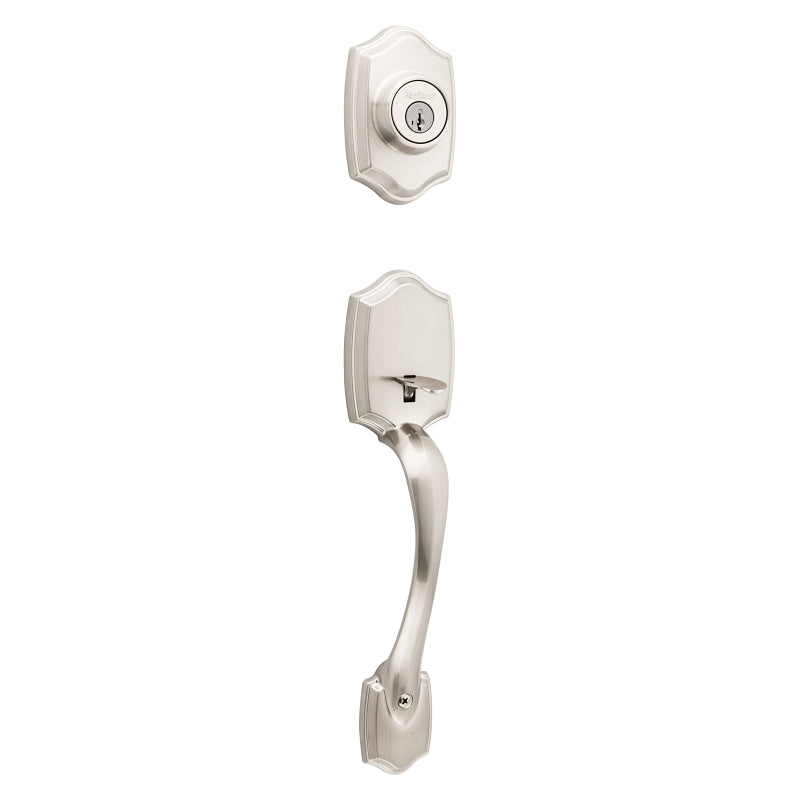 Kwikset 96870-099 Handleset, 3 Grade, Brass, Satin Nickel, 2-3/8 x 2-3/4 in Backset, KW1 Keyway, 1-3/4 in Thick Door