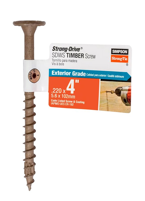 Simpson Strong-Tie Strong-Drive SDWS SDWS22400DB-RP1 Timber Screw, 4 in L, Serrated Thread, Washer Head, Steel