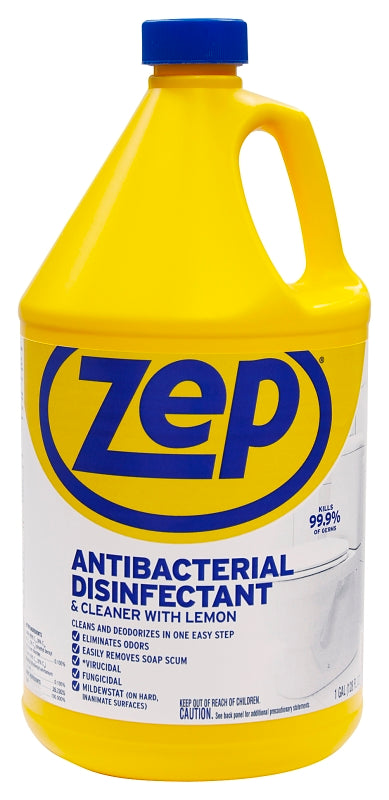 Zep ZUBAC128 Disinfectant Cleaner, 1 gal, Liquid, Lemon, Clear