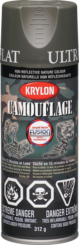 Krylon 442930000 Camouflage Spray Paint, Ultra Flat, Olive, 11 oz, Can