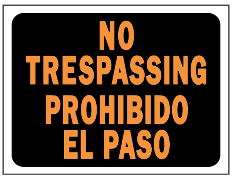 Hy-Ko Hy-Glo Series 3070 Identification Sign, Rectangular, NO TRESPASSING, Fluorescent Orange Legend, Black Background