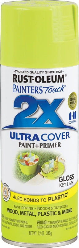 Rust-Oleum Painter's Touch 2X Ultra Cover 334036 Spray Paint, Gloss, Key Lime, 12 oz, Aerosol Can