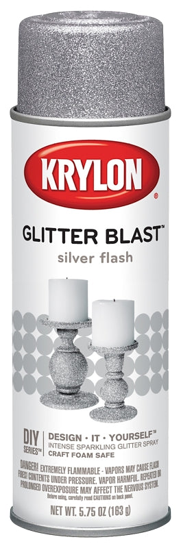 Krylon K03802A00 Craft Spray Paint, Glitter, Silver Flash, 5.75 oz, Can