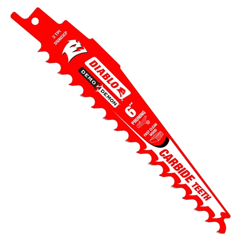 Diablo Demo Demon DS0603CP10 Reciprocating Saw Blade, 1 in W, 6 in L, 3 TPI, Carbide Cutting Edge, 10/PK