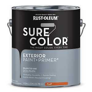 Rust-Oleum Sure Color 394673 Exterior Paint and Primer, Water, Flat, Dolphin, 1 gal Can, 400 sq-ft/gal Coverage Area