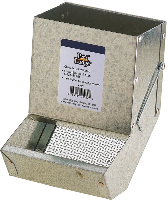 Pet Lodge AF5S Small Animal Feeder with Sifter Bottom, Steel, Galvanized, Wire Hook Mounting