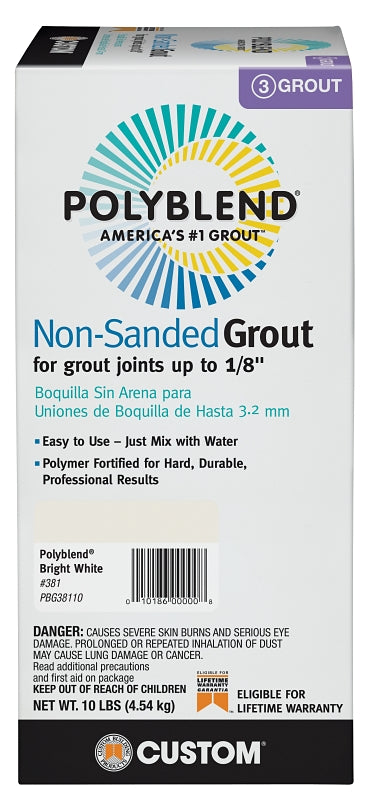 Custom Polyblend PBG38110 Non-Sanded Tile Grout, Bright White, 10 lb Box