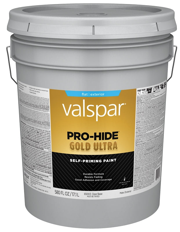 Valspar Pro-Hide Gold Ultra 6500 028.0065003.008 Latex Paint, Acrylic Base, Flat Sheen, Clear Base, 5 gal