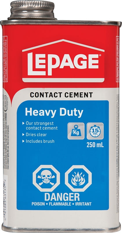 LePage 1504724 Heavy-Duty Contact Cement, Liquid, Solvent, Colorless, 250 mL Tin