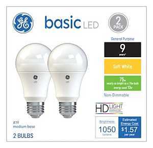 GE Industrial Solutions 37015 LED Bulb, General Purpose, A19 Lamp, E26 Lamp Base, Soft White Light, 2700 K Color Temp