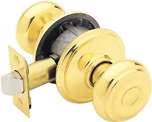 Schlage Georgian Series F10VGEO605 Passage Knob, Metal, Bright Brass, 2-3/8, 2-3/4 in Backset, 1.63 x 2.25 in Strike