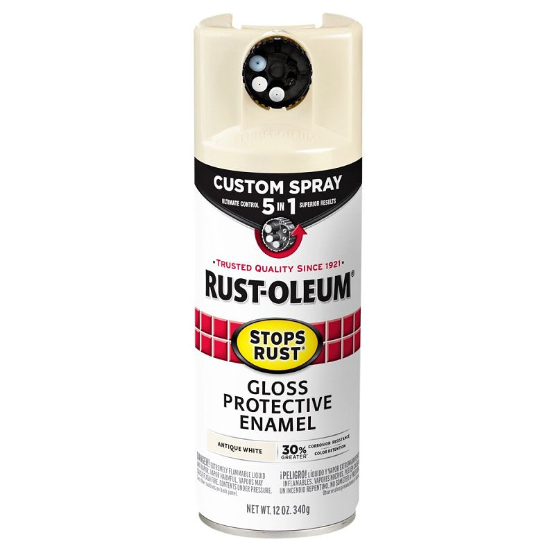 Stops Rust 376887 5-In-1 Enamel Paint, Gloss, Antique White, 12 oz, Aerosol Can