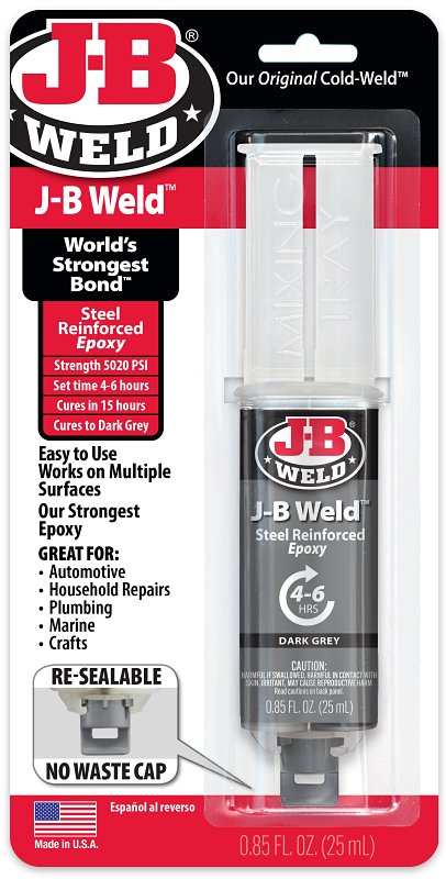 J-B Weld 50165 Epoxy Adhesive, Black Part A/White Part B, Paste, 25 mL, Syringe