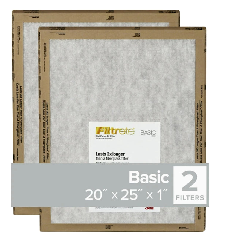 Filtrete FPL03-2PK-24 Air Filter, 25 in L, 20 in W, 2 MERV, For: Air Conditioner, Furnace and HVAC System