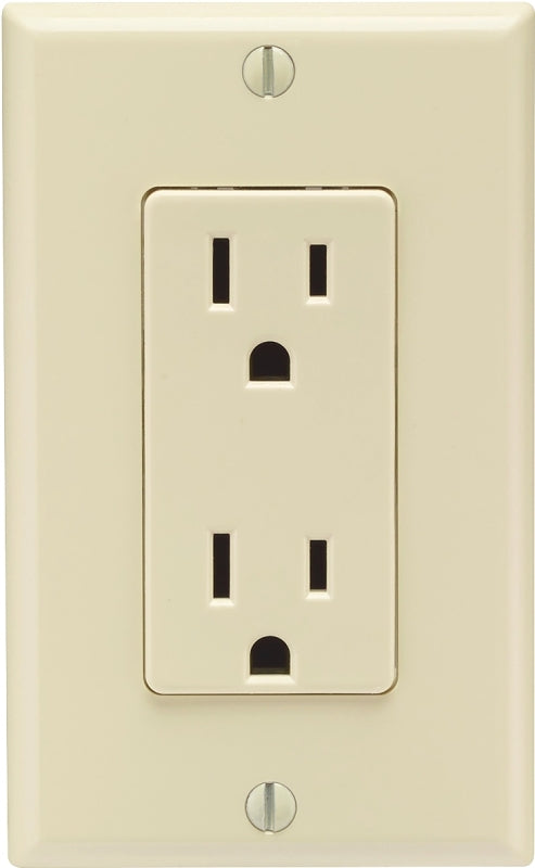 Leviton C26-05675-00T Duplex Receptacle, 2 -Pole, 15 A, 125 V, Push-In, Side Wiring, NEMA: 5-15R, Light Almond