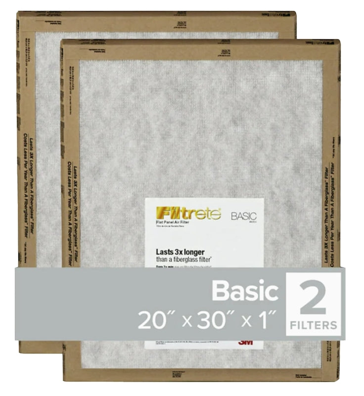 Filtrete FPL22-2PK-24 Air Filter, 30 in L, 20 in W, 2 MERV, For: Air Conditioner, Furnace and HVAC System