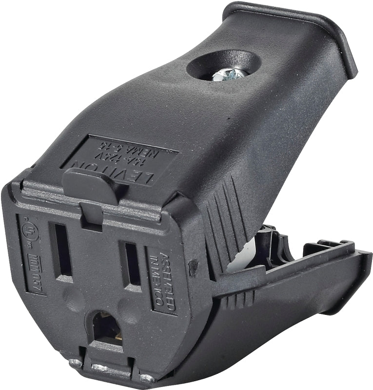 Leviton 000-3W102-00E Cord Connector, 2 -Pole, 15 A, 125 V, Black