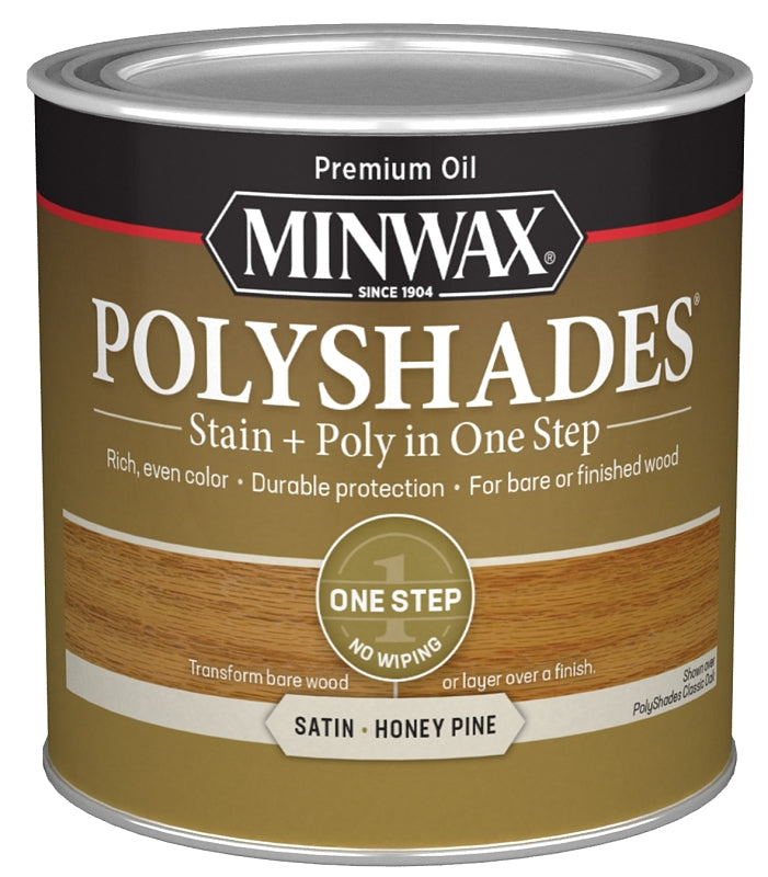 Minwax 213104444 Waterbased Polyurethane Stain, Satin, Liquid, Honey Pine, 0.5 pt, Can