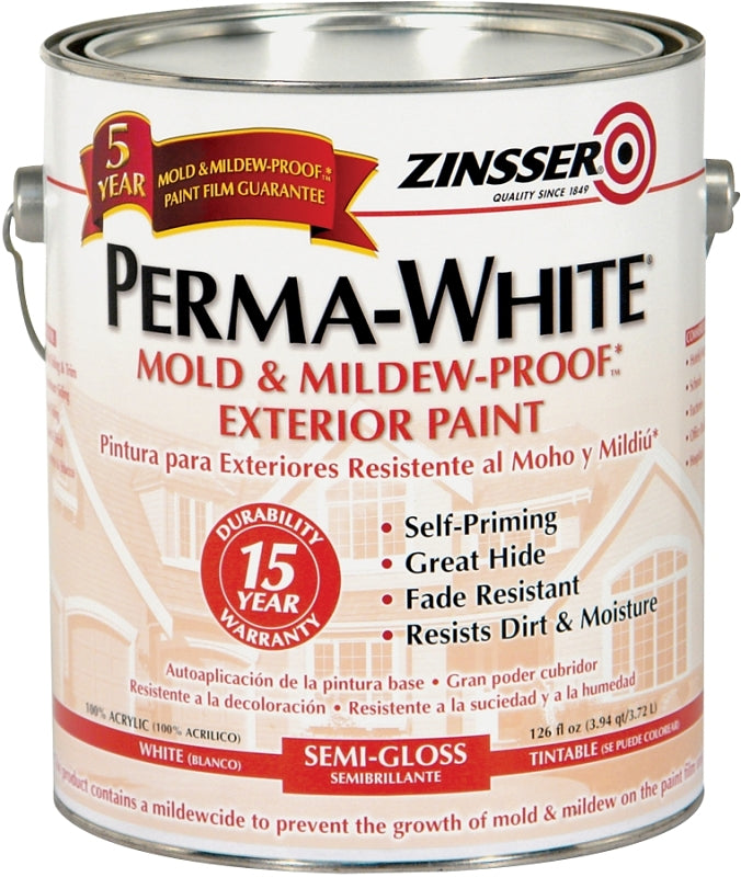 ZINSSER 03131 Exterior House Paint, Semi-Gloss, White, 1 gal Can