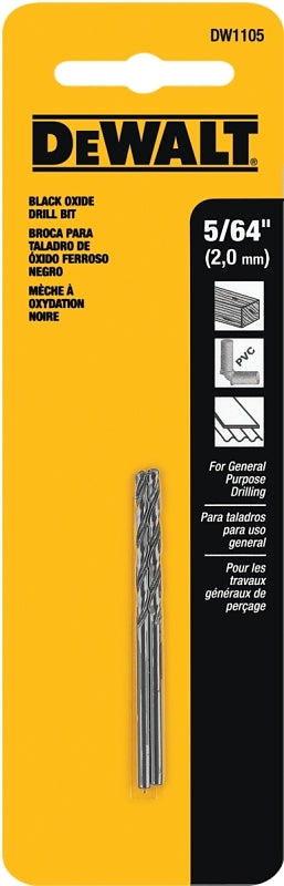 DeWALT DW1105 Jobber Drill Bit, 5/64 in Dia, 2 in OAL, Parabolic Flute, 5/64 in Dia Shank, Round Shank