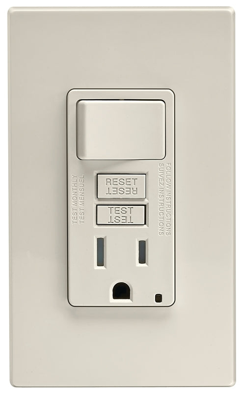 Leviton C96-GFSW1-00T Combination Switch, 2 -Pole, 15 A, 125 V, Light Almond