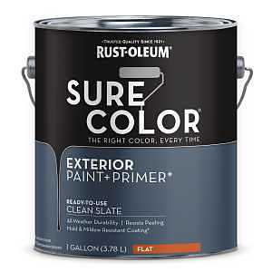 Rust-Oleum Sure Color 394674 Exterior Paint and Primer, Water, Flat, Clean Slate, 1 gal Can, 400 sq-ft/gal Coverage Area