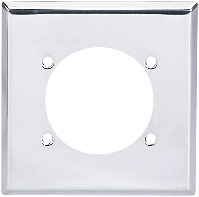 Eaton Wiring Devices 69-BOX Power Outlet Wallplate, 4-1/2 in L, 4-9/16 in W, 2 -Gang, Chrome, Silver, Chrome