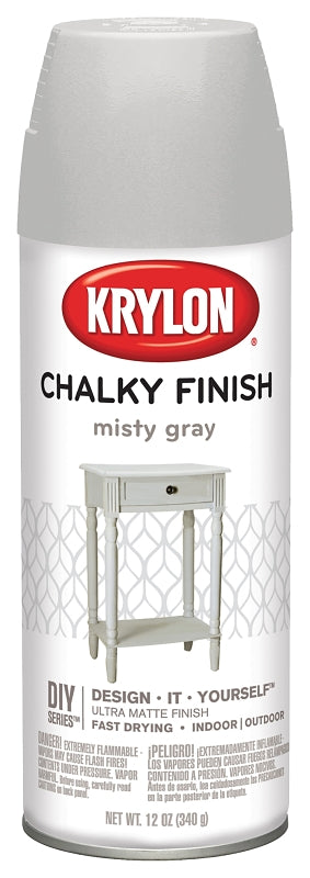 Krylon K04102000 Chalk Spray Paint, Matte, Misty Gray, 12 oz, Can