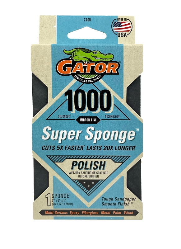 Gator 7465 Sanding Sponge, 5 in L, 3 in W, 1000 Grit, Mirror Fine, Silicon Carbide Abrasive