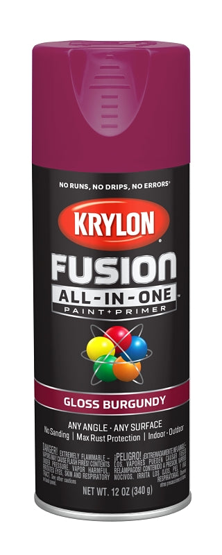 Krylon K02704007 Spray Paint, Gloss, Burgundy, 12 oz, Can
